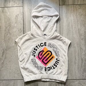 Justice White Hooded Crop Tank with Pink & Orange Sport Graphic